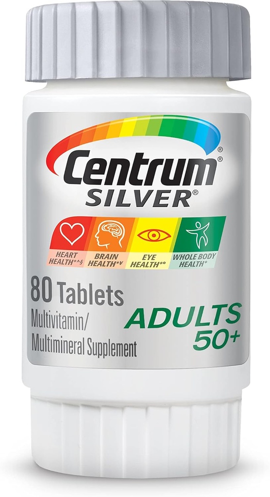 Centrum Silver Multivitamin for Adults 50 Plus, Multivitamin/Multimineral Supplement, Vitamin D3, B-Vitamins, Gluten Free, Non-GMO Ingredients, Supports Memory and Cognition in Older Adults - 80 Ct