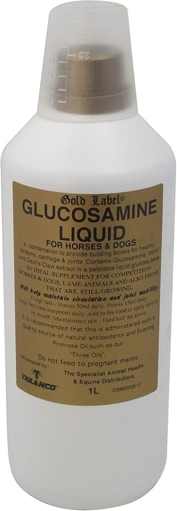 Gold Label Glucosamine Liquid, Horse Supplement, Healthy Joints and Mobility, 1 Litre