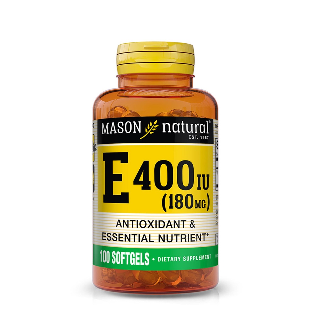 MASON ΦΥΣΙΚΗ Βιταμίνη E 180 mg (400 IU) - Αντιοξειδωτικό και Ουσιαστικό Θρεπτικό, Υγιές Ανοσοποιητικό Σύστημα, Δέρμα και Μάτια, Ολόκληρο το Σώμα Συμπλήρωμα, 100 Softgels