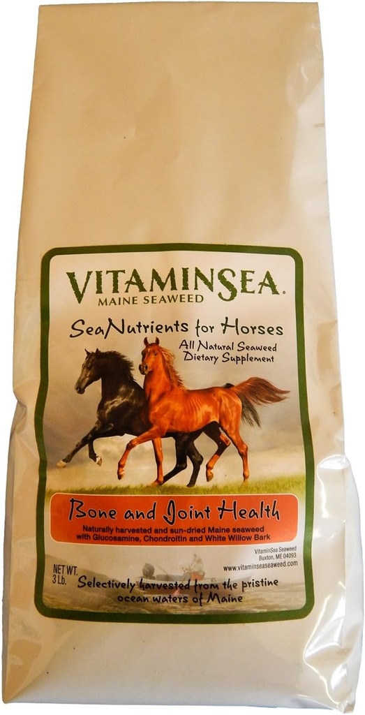 VITAMINSEA Horse Kelp Dried Seaweed Supplement | All Natural Dietary Nutrients for Horses | Kelp Flakes with Glucosamine, Chondroitin, White Willow Bark for Bone and Joint Health | 3 LB