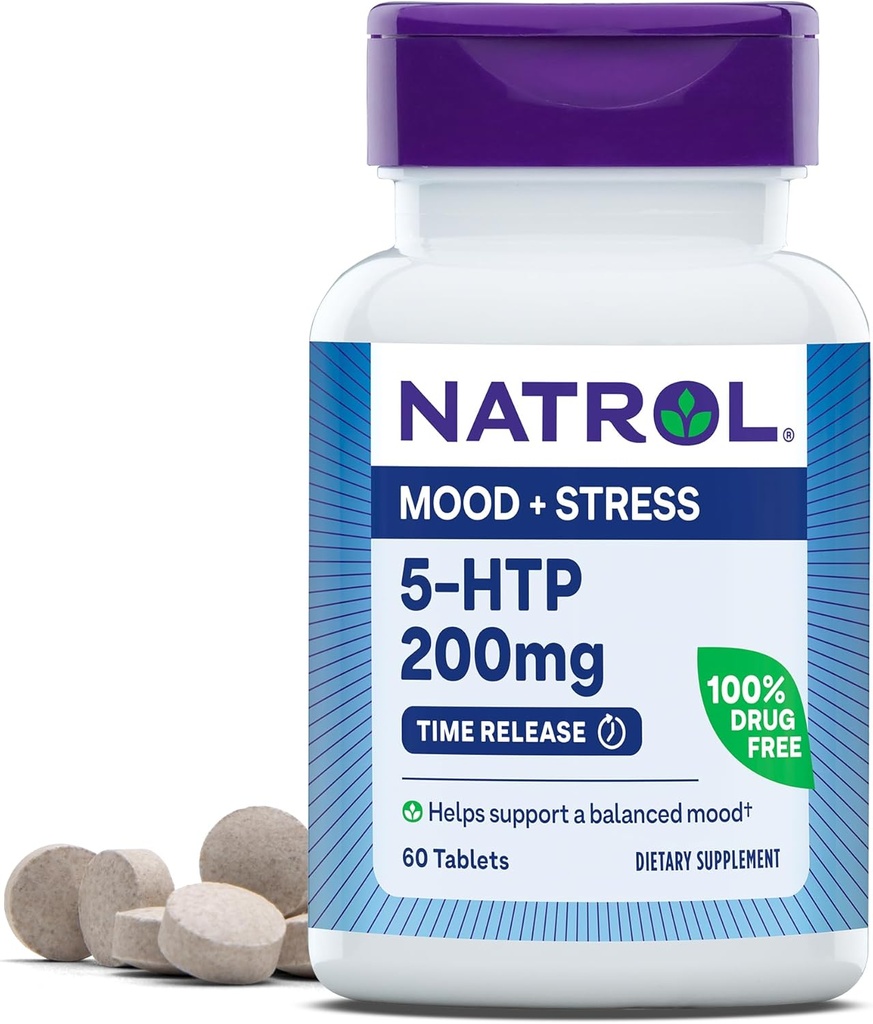 Natrol 5-HTP 200mg, συμπλήρωμα διατροφής βοηθά στην υποστήριξη μιας ισορροπημένης διάθεσης, 60 δισκία απελευθέρωσης χρόνου, 60 ημέρες προσφοράς