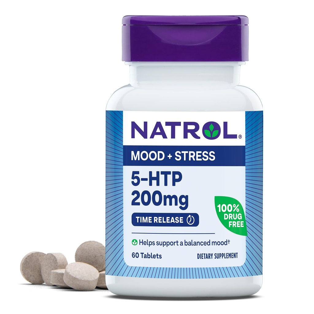 Natrol 5-HTP 200mg, συμπλήρωμα διατροφής βοηθά στην υποστήριξη μιας ισορροπημένης διάθεσης, 60 δισκία απελευθέρωσης χρόνου, 60 ημέρες προσφοράς