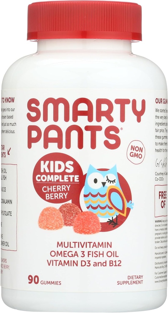 SmartyPants Kids Multivitamin Gummies: Omega 3 Fish Oil (EPA/DHA), Vitamin D3, C, Vitamin B12, B6, Vitamin A, K & Zinc για ανοσοποιητική υποστήριξη, σταφύλι, Cherry & Berry Flavors, 90 Count (22 Day Supply)