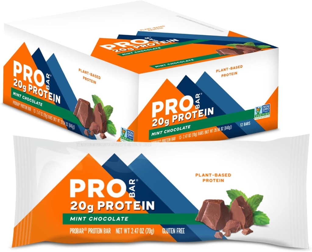 PROBAR - Protein Bar, σοκολάτα μέντας, μη-GMO, χωρίς γλουτένη, υγιή, φυτικής βάσης, ολόκληρα συστατικά τροφίμων, φυσική ενέργεια (12 κόμη)