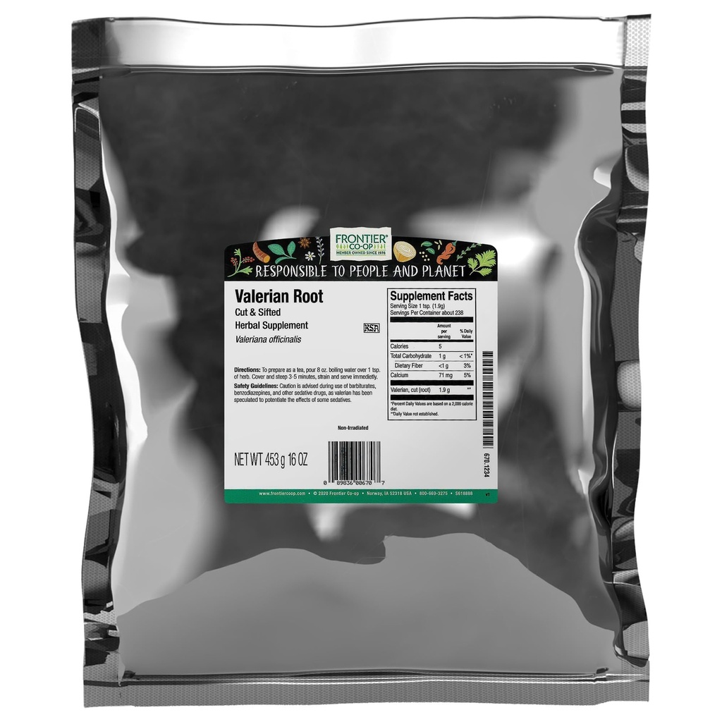 Frontier Co-op Cut and Sifted Valerian Root 1lb, Kosher - για Valerian Root Tea, κάψουλες συμπλήρωμα DIY, Formulas Bedtime και μαξιλάρια ύπνου