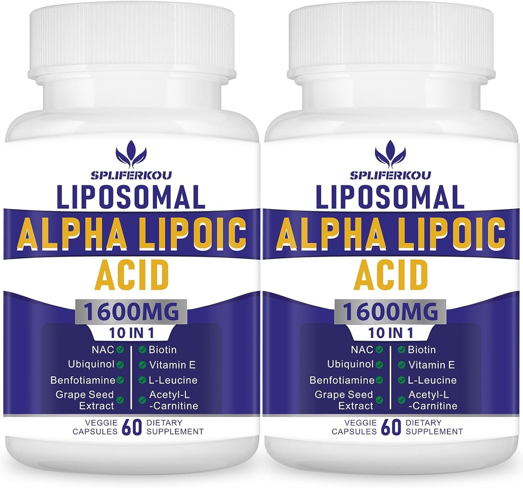 Liposomal Alpha Lipoic Acid 1600mg per Serving,Alpha Lipoic Acid Διατροφικά Συμπληρώματα για Αντιοξειδωτική Υγεία, Ενέργεια και Μεταβολισμός-Γλουτένη Free&Non GMO 120 Κάψουλες