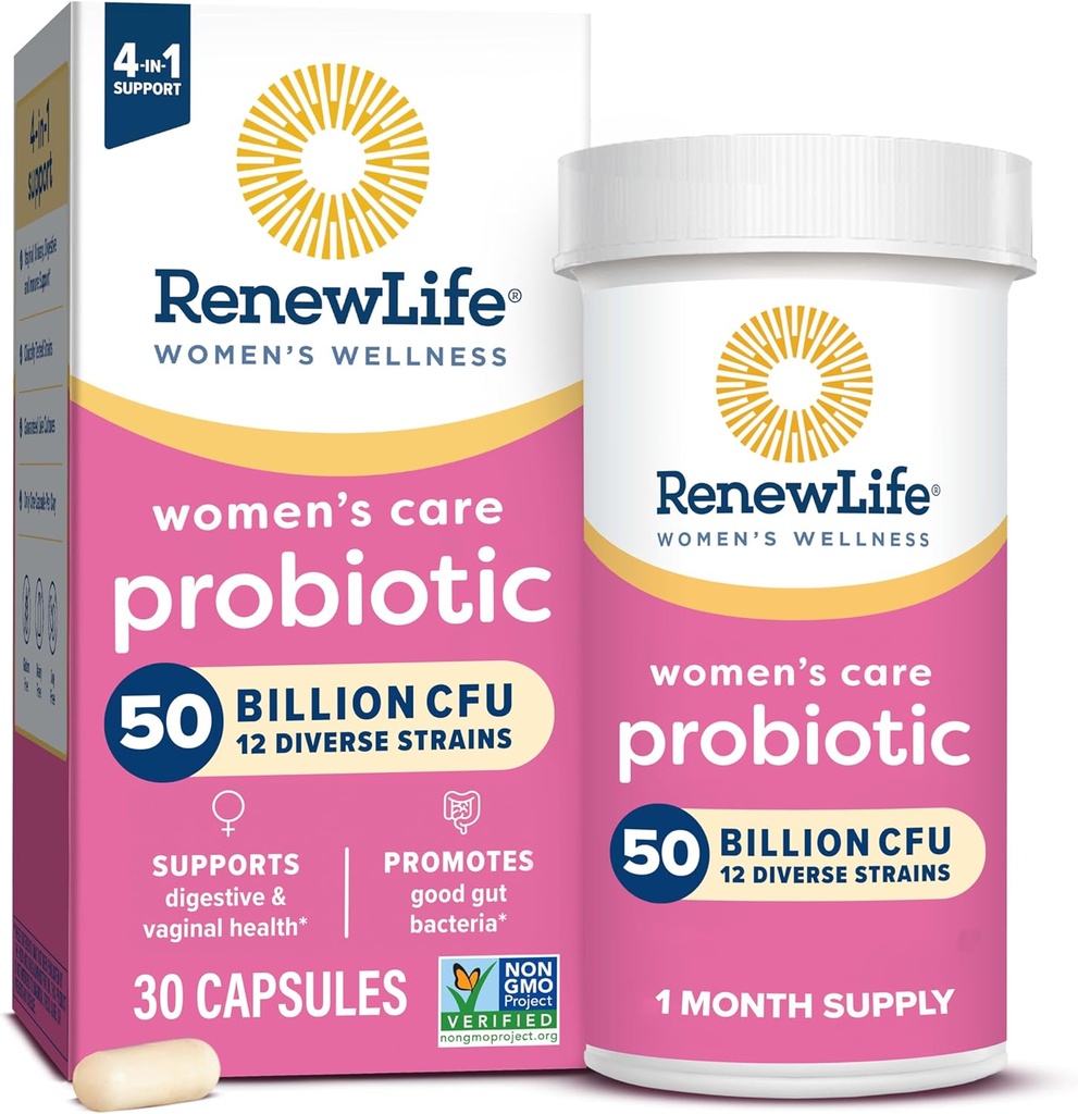 Renew Life Γυναικεία Probiotic Κάψουλες, 50 δισεκατομμύρια CFU Εγγυημένα, Υποστηρίζει το pH Ισορροπία, Κολπικό, Ουρολοίμωξη, Πειθαρχία και Ανοσοποιητική Υγεία(2), L. Rhamnosus GG, Γαλακτοκομικά, Σόγια και Χωρίς Γλουτένη, 30 Count