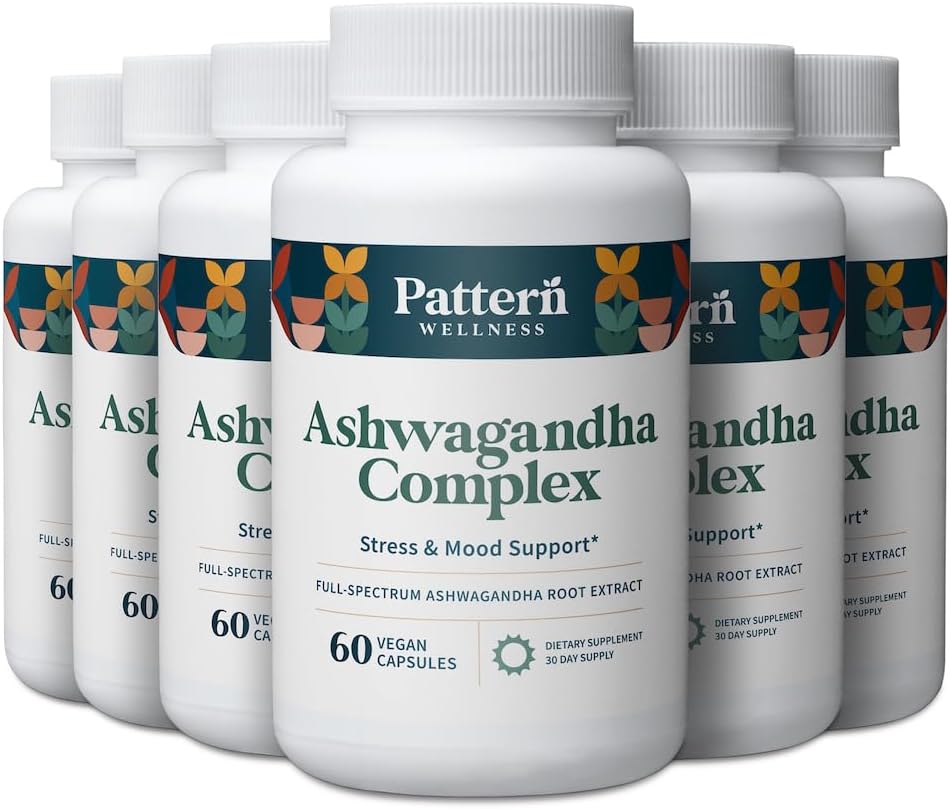 Pattern Wellness Ashwagandha Complex for Men & Women - KSM-66 & Black Pepper Extract - Whole Body & Heart Health - Supports Stress & Mood - Non-GMO - 360 Vegan Capsules