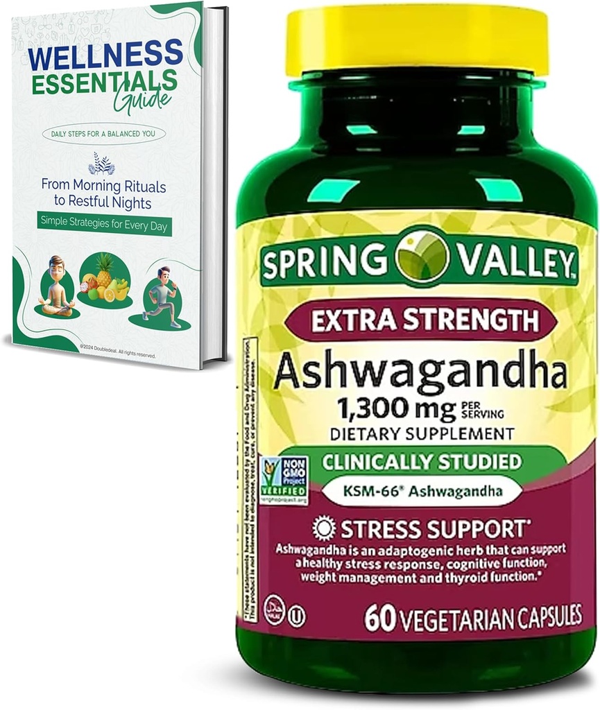 Επιπλέον δύναμη Ashwagandha 1300 mg, 60 κάψουλες χορτοφάγων - Στρες & Γνωστική Υποστήριξη - Ολιστική ευεξία, χωρίς σόγια, χωρίς γλουτένη & Λακτόζη