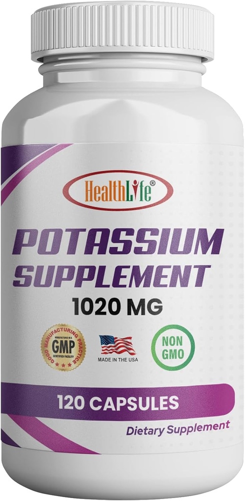 HealthLife συμπλήρωμα καλίου, 1020 mg, 60 Σερβιέτες, 120 καπάκια, Διττανθρακικό κάλιο