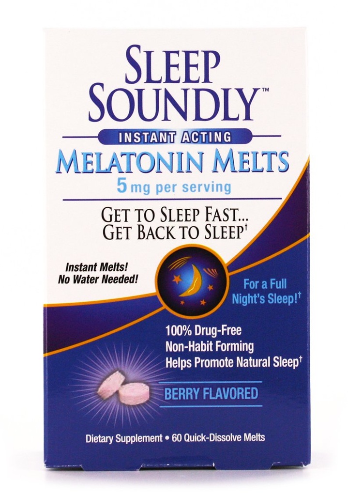 Sleep Soundly Melatonin Melts 5 mg Berry Flavor, Night time Sleep Aid for Adults, Fast Acting Sleep Formula, 60 Count, White