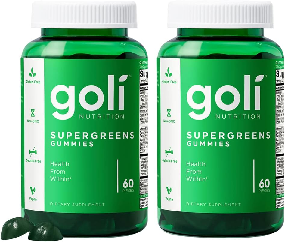 Goli SuperGreens Vitamin Gummy - 120 Count - Essential Vitamins and Minerals - Plant-Based, Vegan, Gluten-Free & Gelatin Free - Health from Within, Pack of 2