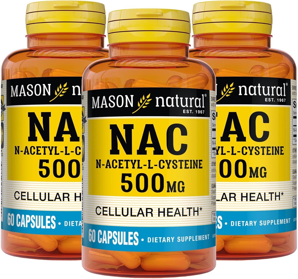 Mason Natura NAC N, Acetyl, L, Cysteine 500 mg, 6μηνη προσφορά, Υποστηρίζει την κανονική κυτταρική υγεία, ανοσοποιητικό σύστημα Booster για τη γενική ευεξία, 3 συσκευασία