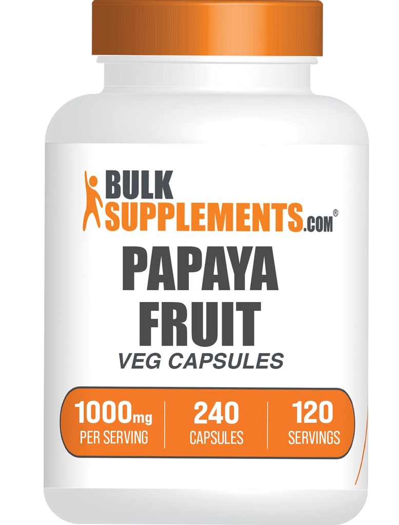 BulkSupplements.com Κάψουλες εκχύλισμα φρούτων Παπάγια - από Carica Papaya, συμπλήρωμα βοτάνων - Χωρίς γλουτένη, 1000mg, 2 κάψουλες ανά υπηρεσία, 240 Count (Pack of 1)