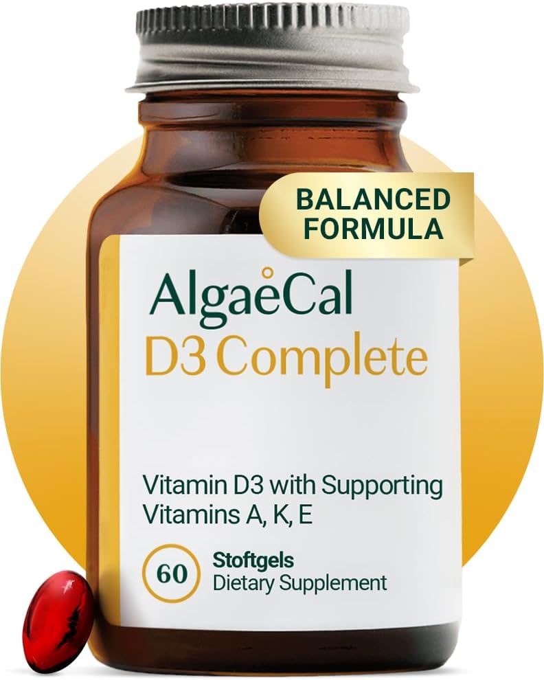 ALGAECAL 4-σε-1 Vitamin D3 K2 Complete - συμπλήρωμα βιταμίνης ADK, Ενισχυμένη Ανοσολογική Υποστήριξη & Υγεία των οστών με D3 K2, A, & E - Ολόκληρη ευεξία σώματος & δύναμη των οστών, 60 Easy-Swallow Softgels, Made in USA
