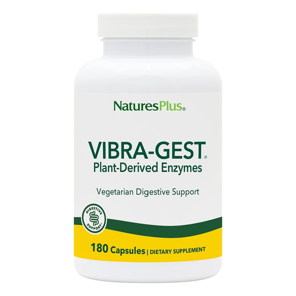 Natures Plus Vibra-Gest - 180 κάψουλες - Χορτοφαγική Digestive Υποστήριξη συμπλήρωμα με προβιοτικά, Ζωντανά Φρούτα & Φυτικά Ένζυμα - Φυσικοί Ζωντανοί Πολιτισμοί - 180 εξυπηρετήσεις