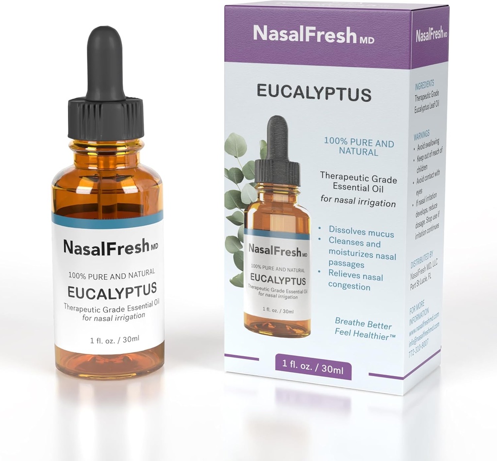 NASALFRESH MD - αιθέριο έλαιο ευκαλύπτου - Ρινική άρδευση - Συμφόρηση Ανακούφιση - Ρινική Πρόσθετη πλύση - Υψηλής ποιότητας αιθέριο έλαιο - Καθαρίζει & Ενυδατώνει Nasινικό Πέρασμα - 1oz
