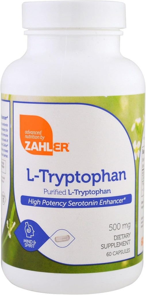 Zahler L-Tryptophan 500mg - Purified L Tryptophan Supplement - High-Potency Amino Acid for Serotonin and Balanced Mood Support - Vegetarian-Friendly, Kosher, Non-GMO and Gluten Free (60 Capsules)
