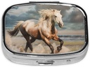 Horse Printed Square Pill Organizer with 2 Compartments, Portable Mini Pill Box Pill Case for Medicine, Vitamin, Fish Oil, Συμπληρώματα