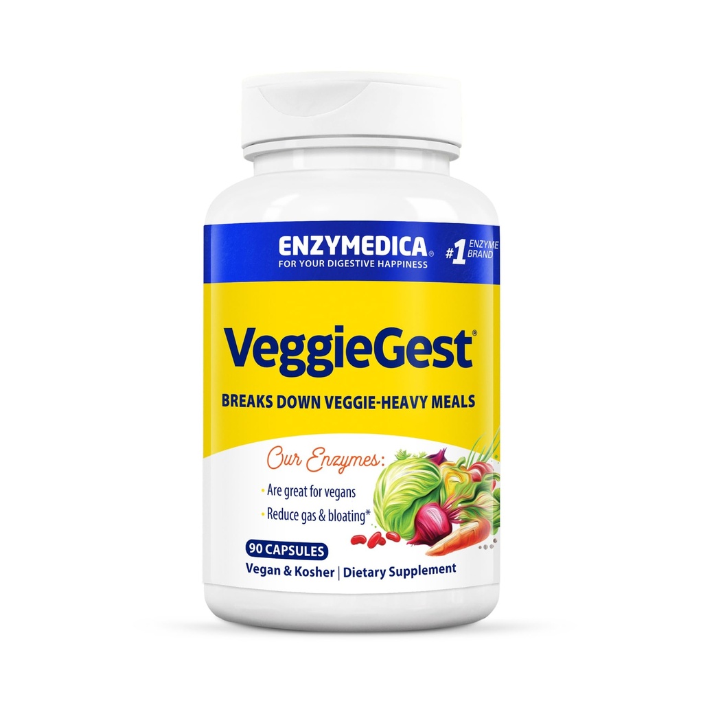 Enzymedica, VeggieGest, Digestive Ένζυμα, Υποστηρίζει Περιστασιακά Αέριο & Αναπτυσσόμενο Ανακούφιση από Υψηλής Ίνες Αλεύρια, για Vegan & Χορτοφαγικές Δίαιτες, Ένζυμο Blend για Digestive Υγεία, 90 Count