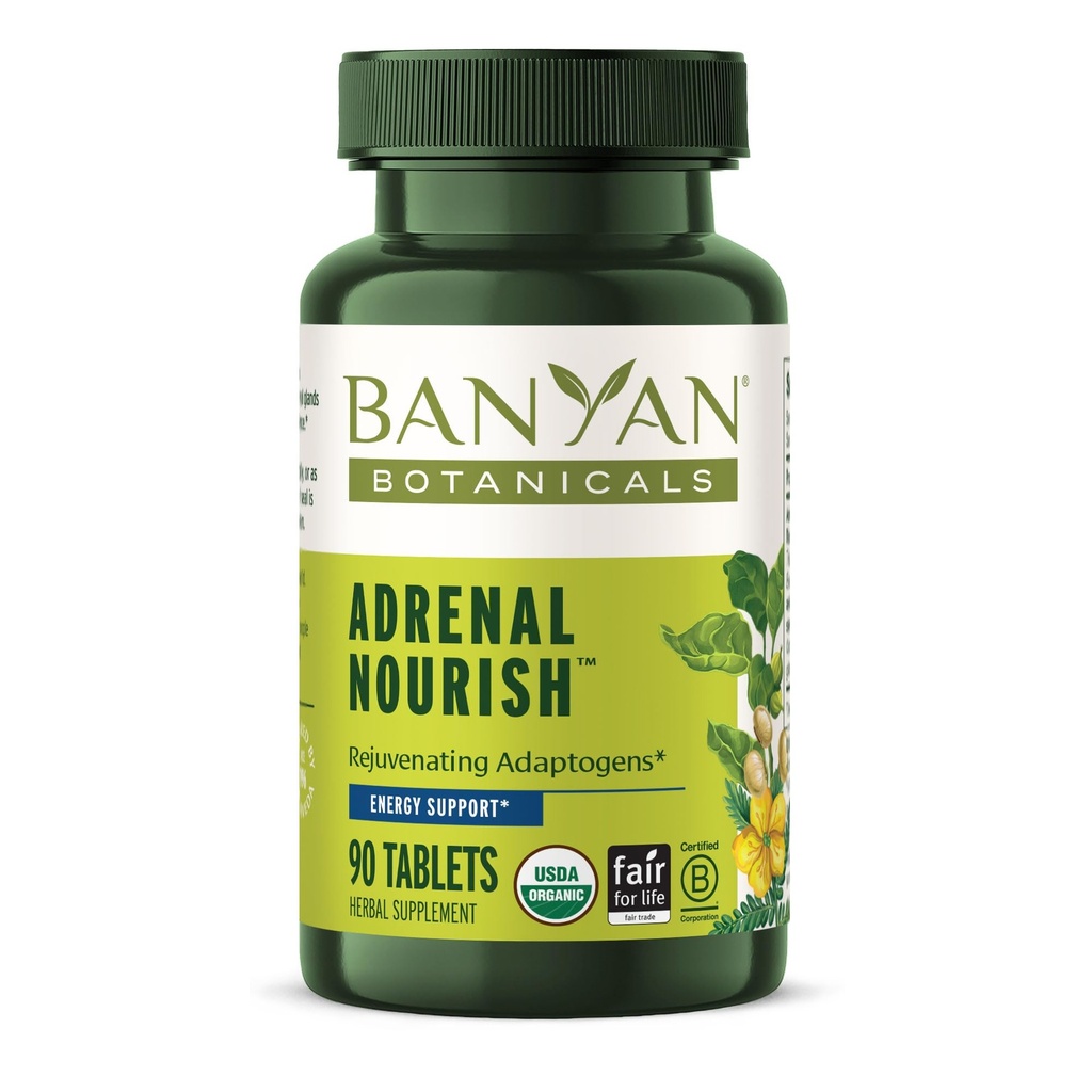 Banyan Botanicals Adrenal Nourish – Βιολογικό συμπλήρωμα προσαρμογόνου - Επιστημονική υποστήριξη για τη φυσική ενέργεια με οργανική Ashwagandha, Gokshura & Guduchi* – 90 δισκία – Μη- ΓΤΟ, Με Βιώσιμη προέλευση, Vegan