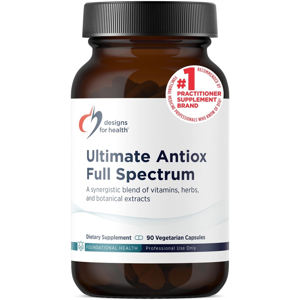 Σχεδιασμός για την υγεία Ultimate Antiox Full Spectrum - Αντιοξειδωτικό συμπλήρωμα με ρεσβερατρόλη, Acerola, Λουτεΐνη, Κουρκουμίνη C3, Quercetin + More (90 κάψουλες)
