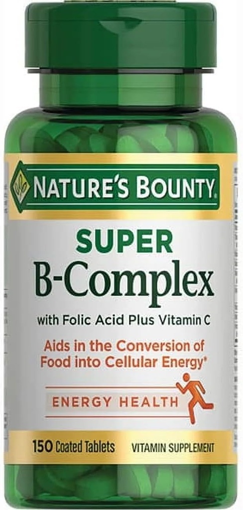 Nature's Bounty Super B-complex with Folic Acid Plus Vitamin C, 300 Tablets (2 X 150 Count Bottles)