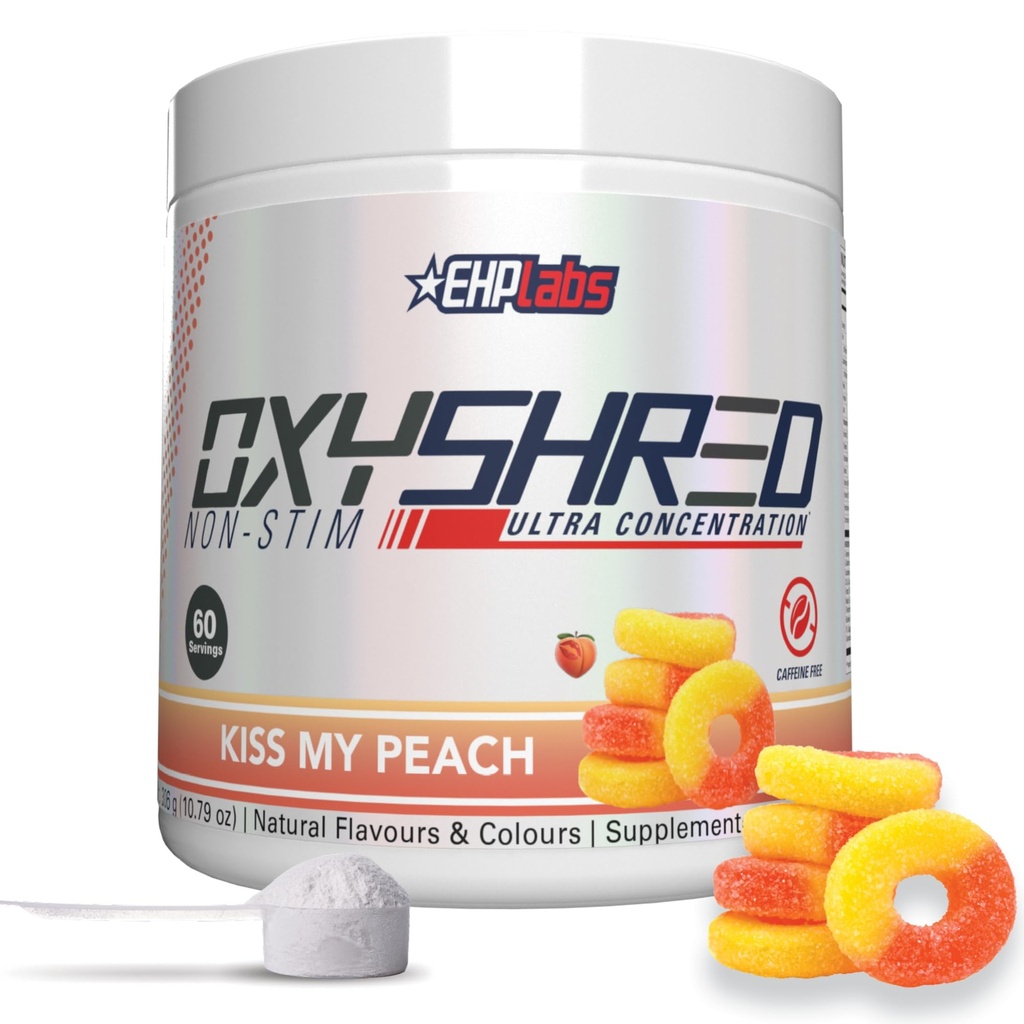 EHP Labs OxyShred μη διεγερτική πριν από την προπόνηση σκόνη - Sim Δωρεάν προ προπόνηση, καφεΐνη Δωρεάν προετοιμασία για άνδρες & γυναίκες με L Γλουταμίνη & Acetyl L Καρνιτίνη - Ροδάκινο, 60 εξυπηρετούν