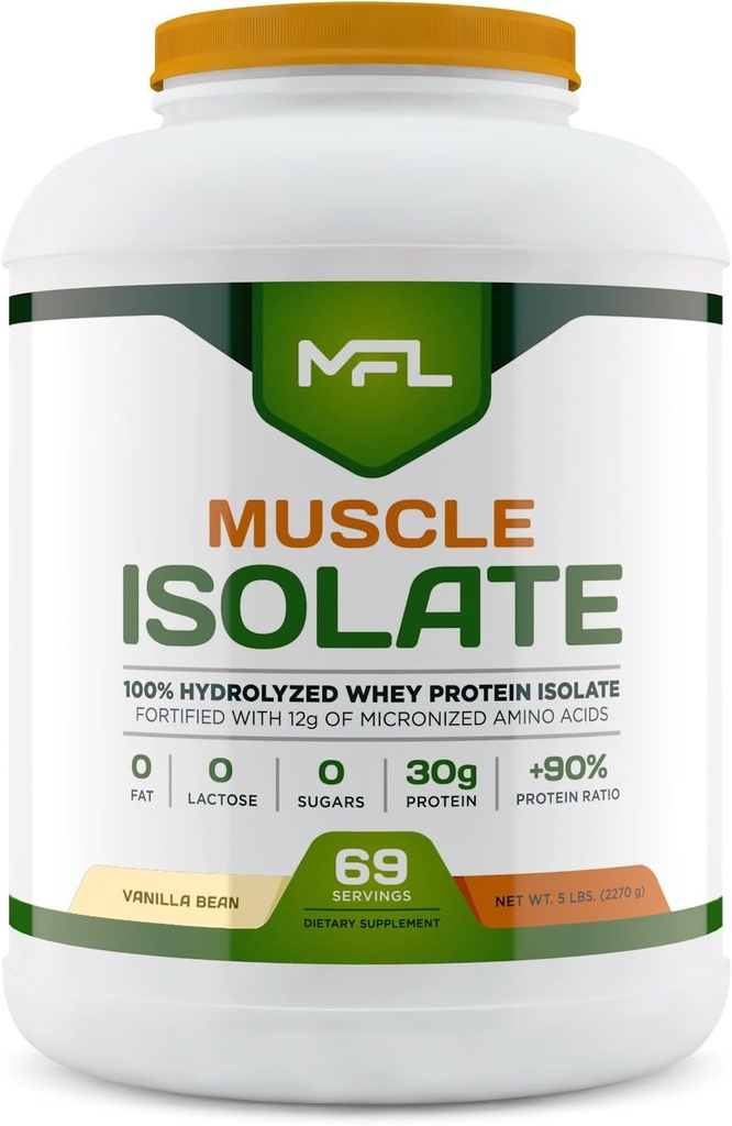 MFL 100% Isolate Protein l 30g of Protein l 12g Amino Acids l Keto Friendly l Low Carbs l 5 lbs. (Vanilla Bean)