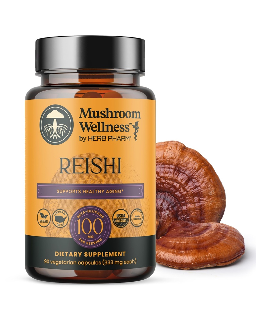 Mushroom Wellness Reishi Mushroom Κάψουλες, με Οργανικό Κόκκινο Reishi για την Ανοσολογική Υποστήριξη, Παραδοσιακό Νευρικό Σύστημα Υποστήριξη & Καρδιαγγειακή Υγεία, 90 Κάψουλες Vegan*