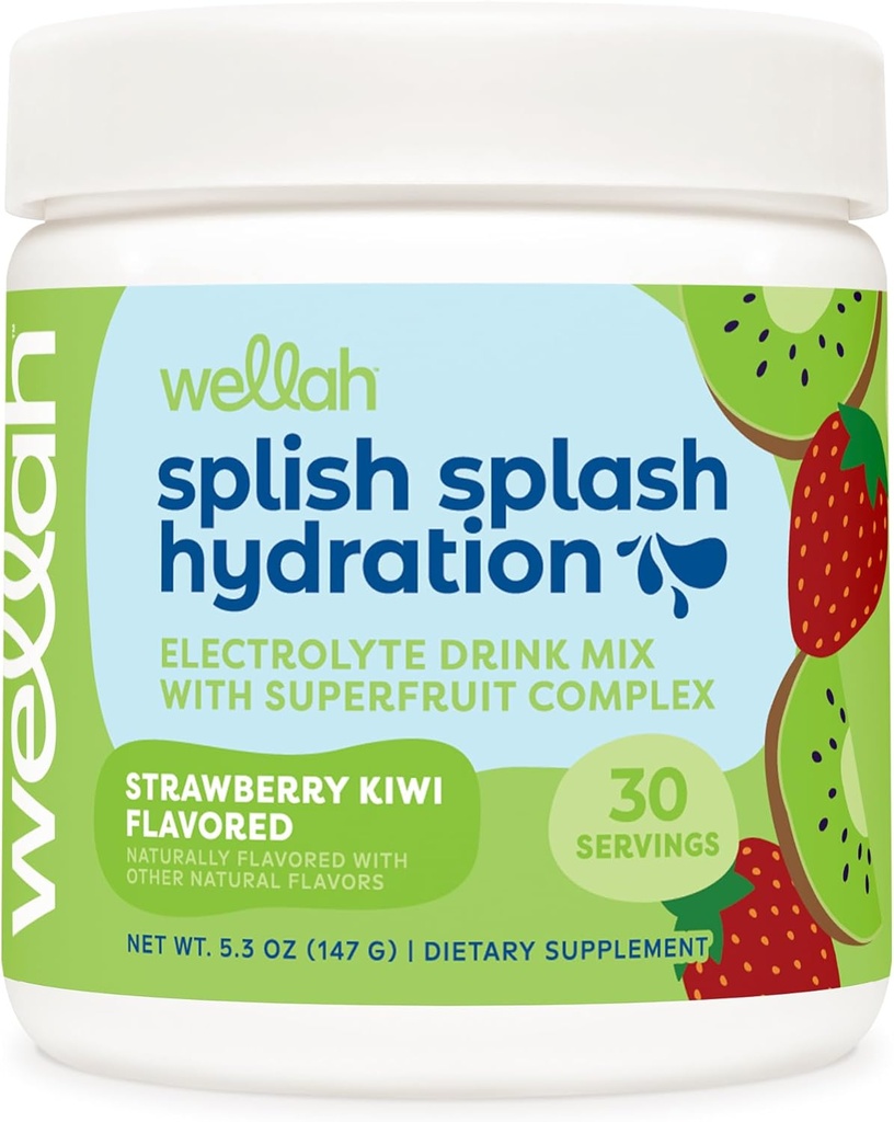Wellah Splish Splash Ενυδάτωση Ηλεκτρολυτικό Μείγμα Ποτού (Strawberry Kiwi Flavored, 30 Υπηρεσίες)