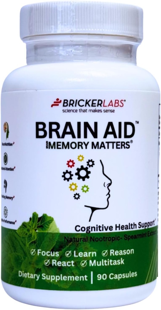 Bricker Labs Brain Aid Memory Matters – Nootropic Brain Supplement με Neumentix Spearmint Extract για Γνωστική Υποστήριξη, Εστίαση, Συγκέντρωση και Μνήμη – 90 Κάψουλες