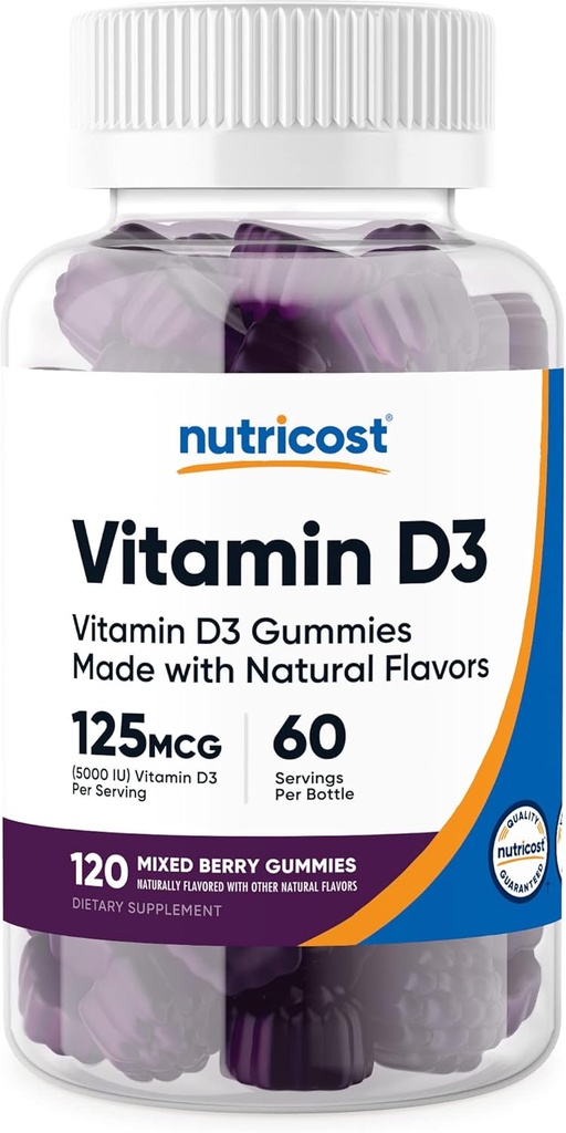 Nutricost Βιταμίνη D3 Gummies 5.000 IU (125mcg), 120 Gummies - Μικτό μούρο Γεύση, 60 Υπηρεσίες