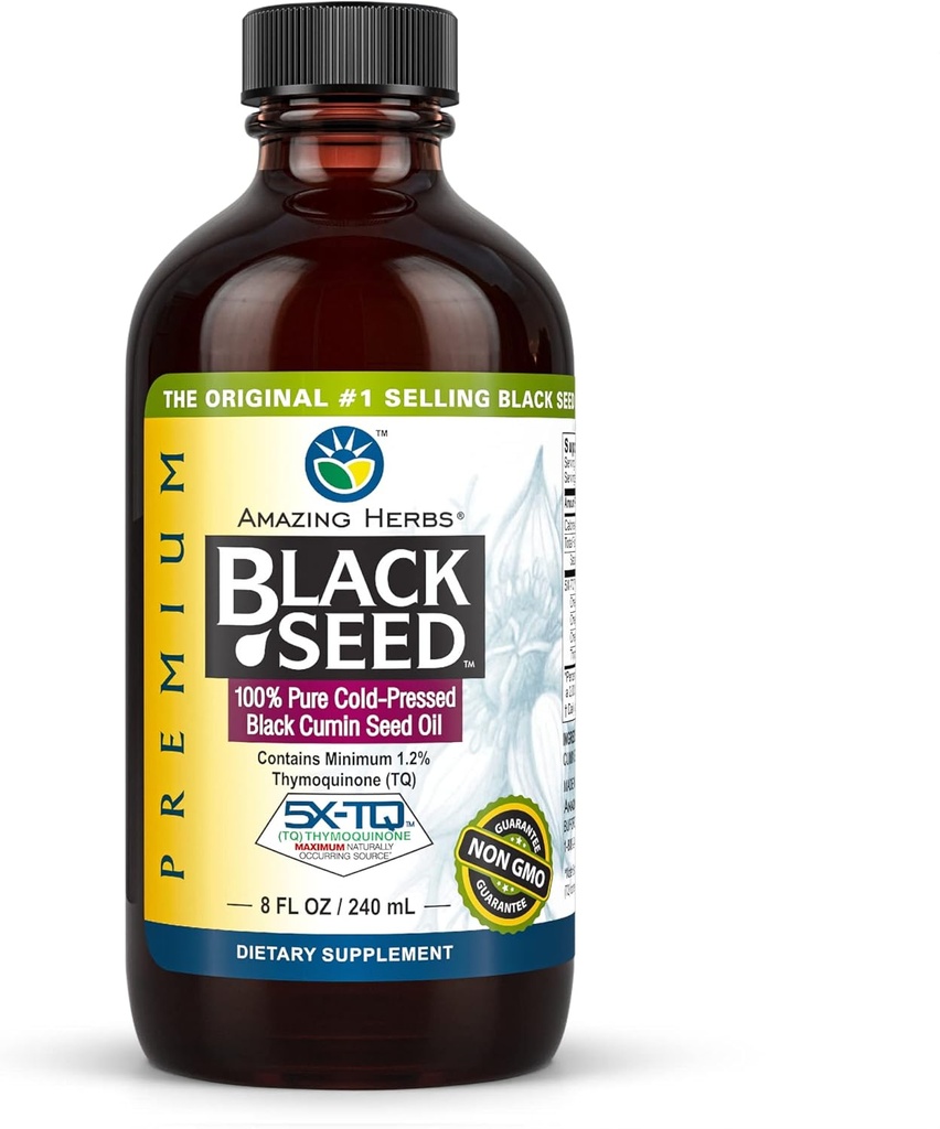 Amazing Herbs Premium Black Seed Oil - Χωρίς γλουτένη, μη ΓΤΟ, Ψυχρό Πιέζεται Nigella Sativa Aids σε Digestive Υγεία, Ανοσοποιητική Υποστήριξη, λειτουργία εγκεφάλου - 8 Fl Oz