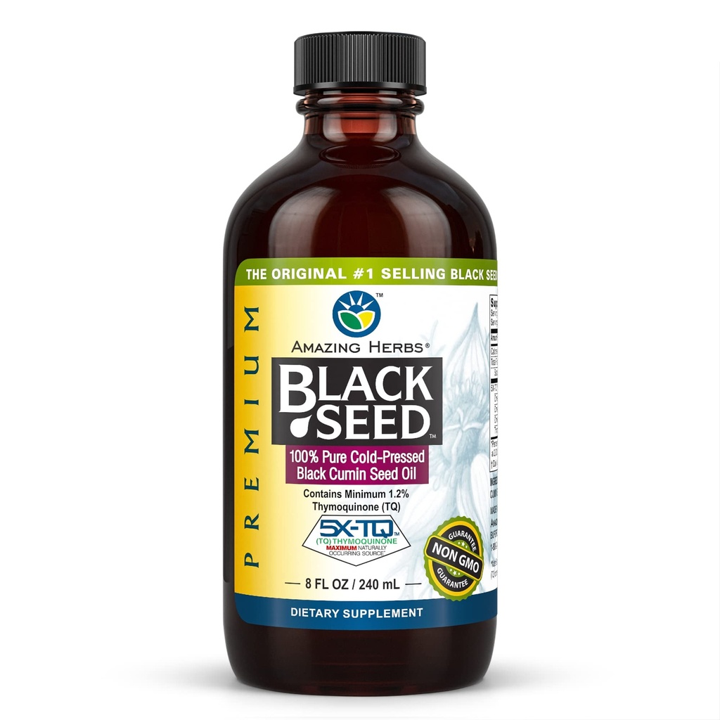 Amazing Herbs Premium Black Seed Oil - Χωρίς γλουτένη, μη ΓΤΟ, Ψυχρό Πιέζεται Nigella Sativa Aids σε Digestive Υγεία, Ανοσοποιητική Υποστήριξη, λειτουργία εγκεφάλου - 8 Fl Oz