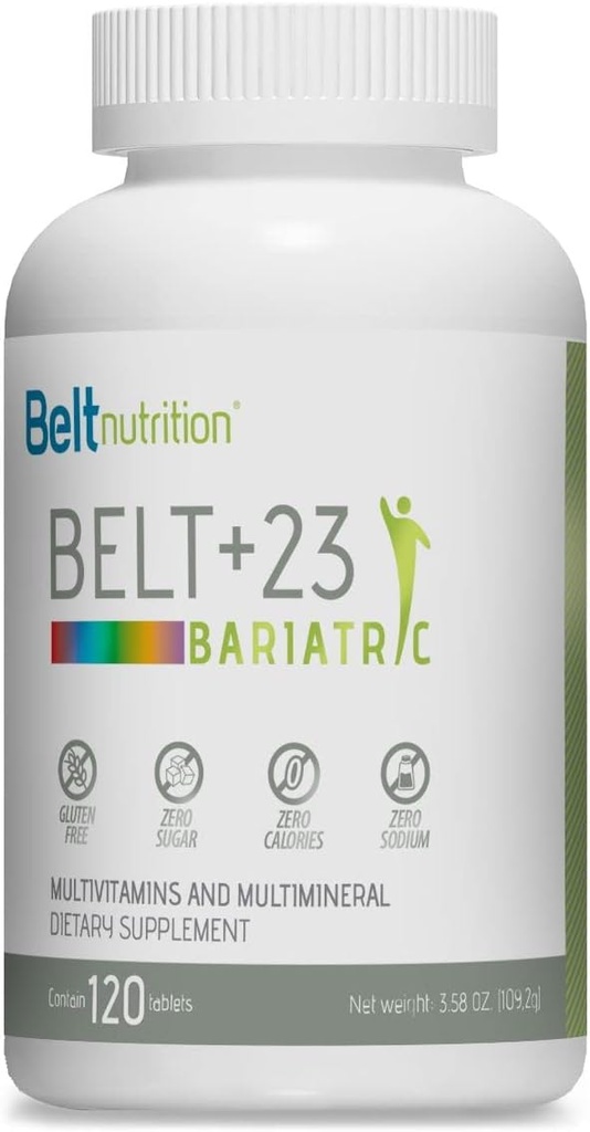 Belt +23 Bariatric Multivitamin and Multimineral Tables (Gastric Bypass, Sleeve Gastrectomy) with Iron - No Flavor - 1 Month Supply