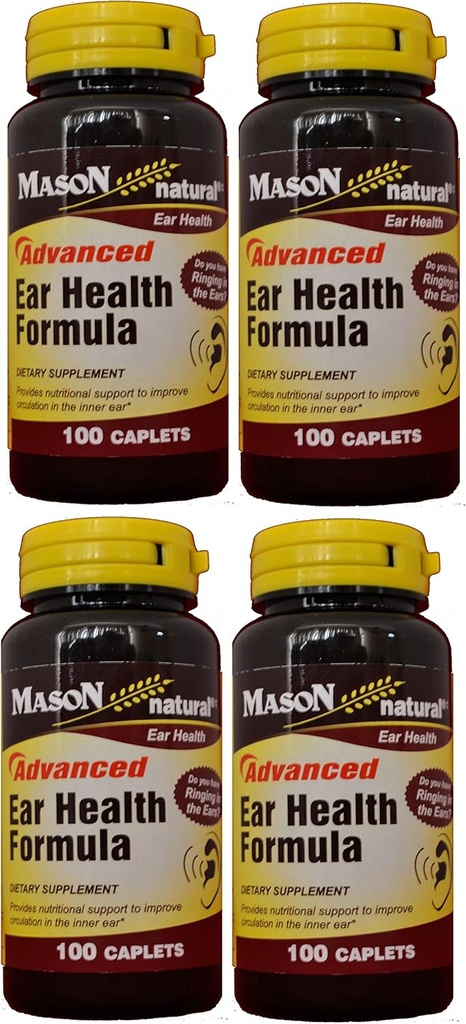 Mason Natural Advance Ear Health Formula Bioflavonoids Plus 100 Caplets per Bottle Pack of 4 Total 400 Caplets