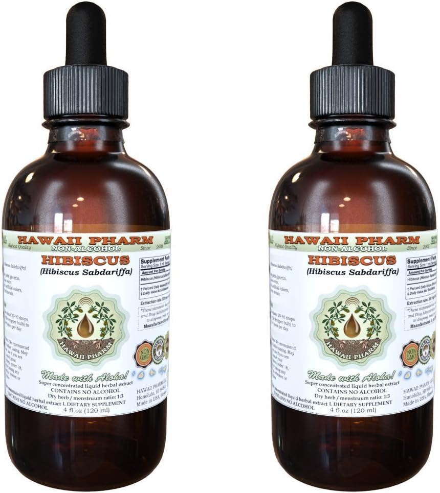 Liquid Extract χωρίς αλκοόλ, Βιολογικός ιβίσκος (Hibiscus Sabdariffa) Αποξηραμένος γλυκερίτης λουλουδιών Χαβάη Pharm Φυσικό συμπλήρωμα βοτάνων 2x2 oz