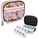 Serfeymi Weekly Travel Pill Organizer Pill Case for Purse with Removed 7 Day Pill Box, Fashionable Travel Medicine Organizer Pill Container for Medicine, Vitamin, Supplement - Bloom 03 + Pill Box