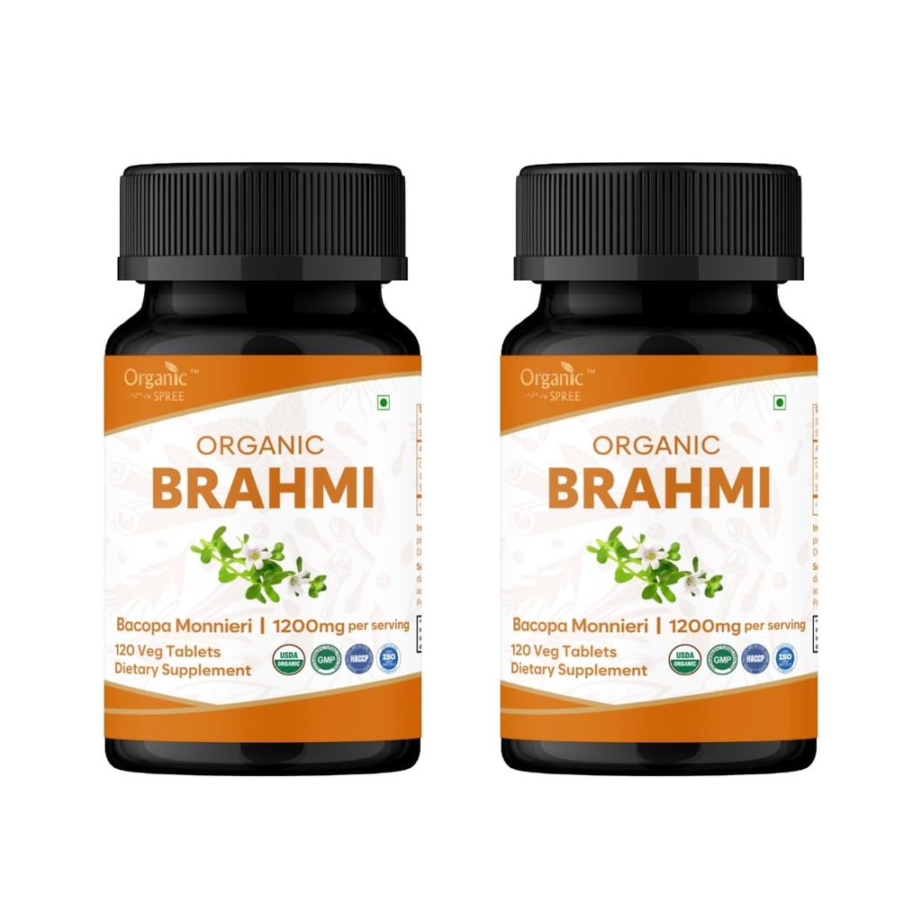 Brahmi 120 δισκία – USDA Organic Bacopa Monnieri συμπλήρωμα – Υποστηρίζει την εστίαση, την ηρεμία και τη μνήμη – Herbal Nootropic* - Συσκευασία των 2
