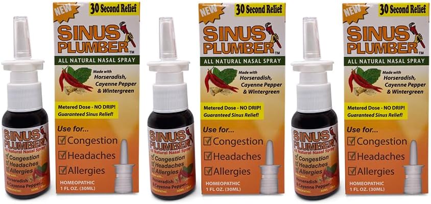 Sinus Plumber 3 Pack - Natural Saline Nasal Spray with Capsicum Pepper and Wintergreen