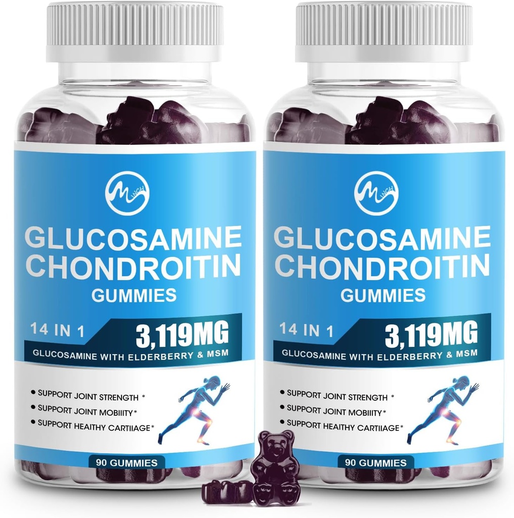 M inch Glucosamine Chondroitin Gummies, 1500mg Glucosamine & 1000mg MSM per Serving, Joint Support Supplement for Adults, Elderberry Flavor, 45 Servings(Pack of 2)