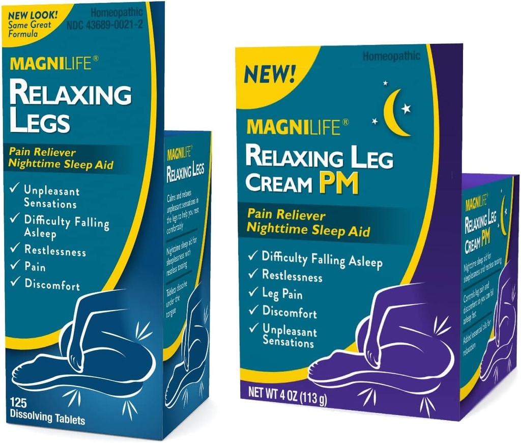 MagniLife Relaxing Legs 125 Count Quick Dissolve Tablets Relaxing Leg Cream PM 4oz Jar Ανήσυχα Πόδια