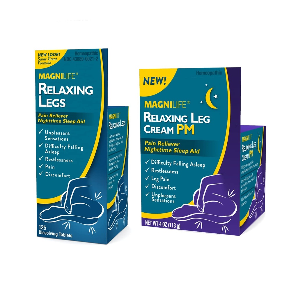 MagniLife Relaxing Legs 125 Count Quick Dissolve Tablets Relaxing Leg Cream PM 4oz Jar Ανήσυχα Πόδια