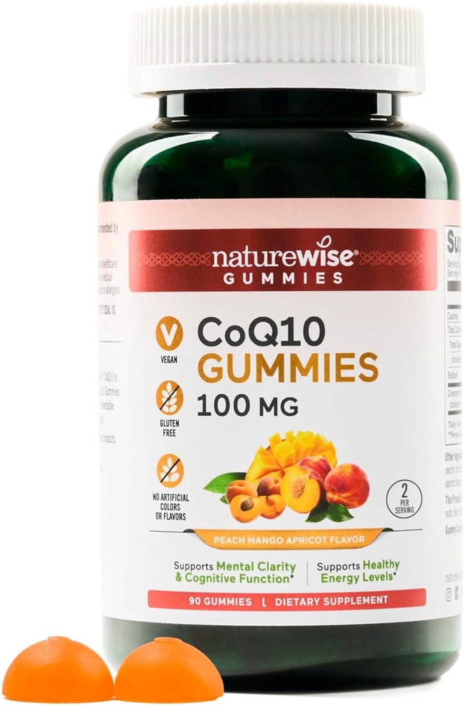 NatureWise CoQ10 Gummies 100mg - Ροδάκινο Mango Γεύση - Συμπλήρωμα για την καρδιακή υγεία & αντιοξειδωτική δραστηριότητα - Πεκτίνη με βάση, Vegan, σόγια και γλουτένη χωρίς, μη GMO - 90 Count[45-Day Supply]
