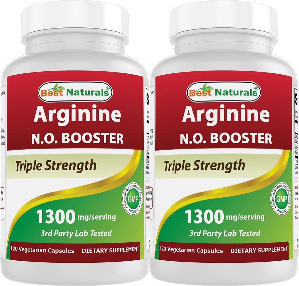 Best Naturals L-αργινίνη NO Booster Triple Strength 1300 mg Σερβίροντας 120 κάψουλες Veg (120 Count (Pack of 2))