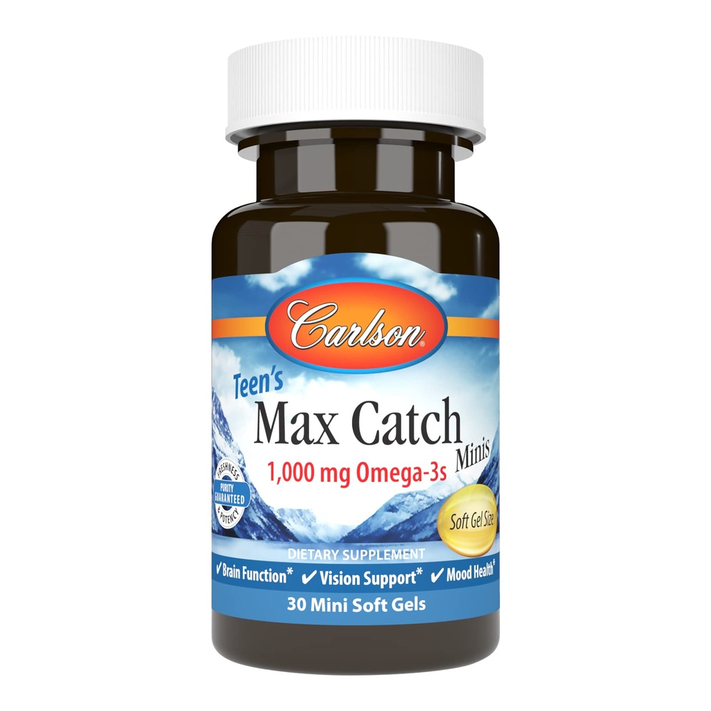 Carlson - Teen's Max Catch Minis, 1000 mg Ωμέγα-3s, Εγκεφαλική Υγεία, Υποστήριξη Οράματος, Υγεία Mood, 30 Softgels