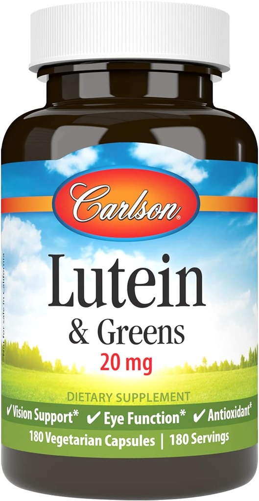 Carlson - Lutein & Greens, 20 mg, Vision Support & Eye Function, Antioxidant, 180 κάψουλες χορτοφάγων