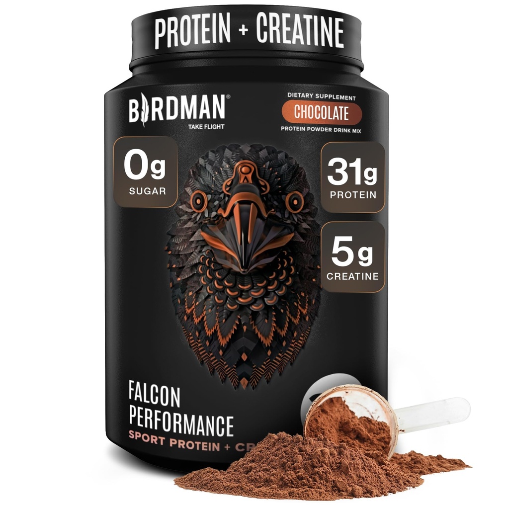 Falcon Performance Vegan Protein Powder, 31g Protein, 5g Creatine, 5g BCAA, Probiotics, Electrolytes, Προ προπόνηση, χαμηλή υδατάνθρακες, ζάχαρη δωρεάν & χωρίς γαλακτοκομικά, Plant Based Chocolate Protein -19 μερίδες