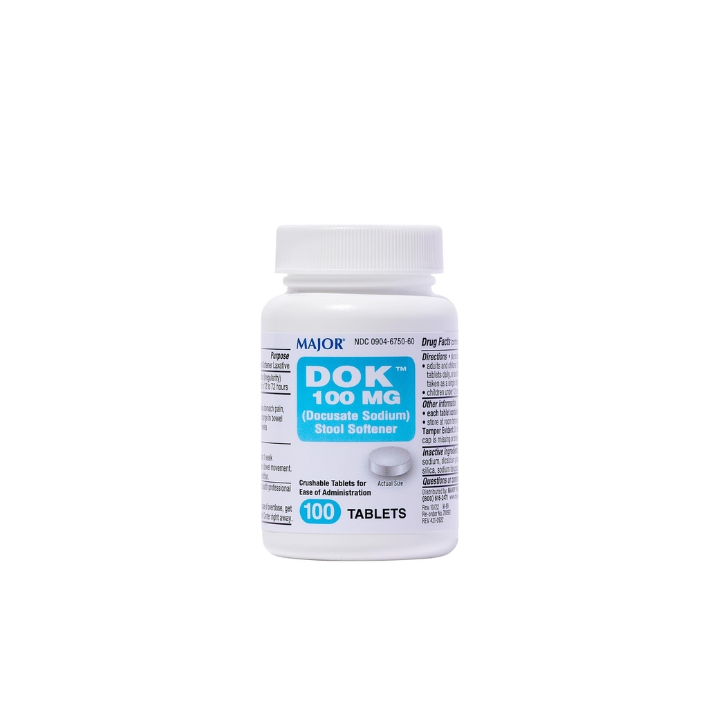 MAJOR Docusate Sodium 100 mg - Αποσκληρυντικό Αποσκληρυντικού για Ανακουφισμό της Δυσκοιλιότητας - Helps Stop Constipation - Αποσκληρυντές Αποσκληρυντικών για Γυναίκες, Άνδρες και Παιδιά 12+ - 100 Tablets (1 Συσκευασία)